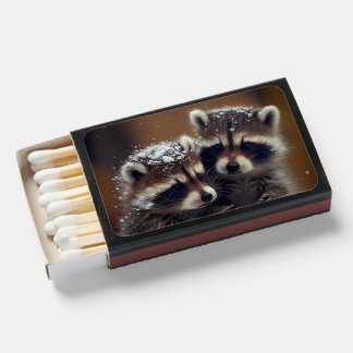 Baby Raccoons Huddle in Falling Snow Matchboxes