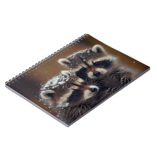Baby Raccoons Huddle in Falling Snow Notebook