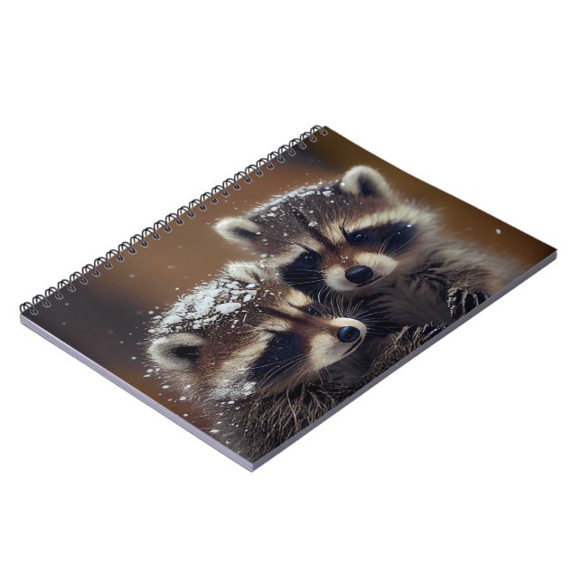 Baby Raccoons Huddle in Falling Snow Notebook (Left Side)