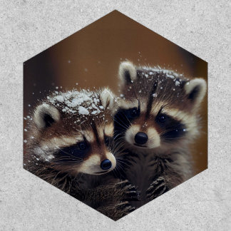 Baby Raccoons Huddle in Falling Snow Patch
