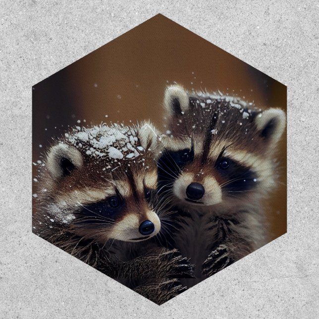 Baby Raccoons Huddle in Falling Snow Patch (Front)