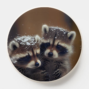 Baby Raccoons Huddle in Falling Snow PopSocket