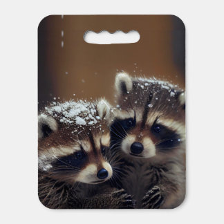 Baby Raccoons Huddle in Falling Snow Seat Cushion