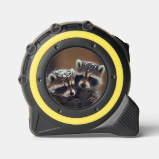 Baby Raccoons Huddle in Falling Snow Tape Measure