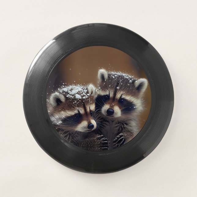 Baby Raccoons Huddle in Falling Snow Wham-O Frisbee (Front)