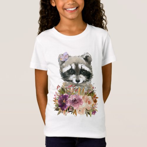 Baby Racoon Butterfly Floral Bumblebee Mauve Roses T_Shirt
