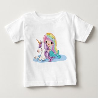 Baby Rainbow Hair Mermaid Jersey T-Shirt