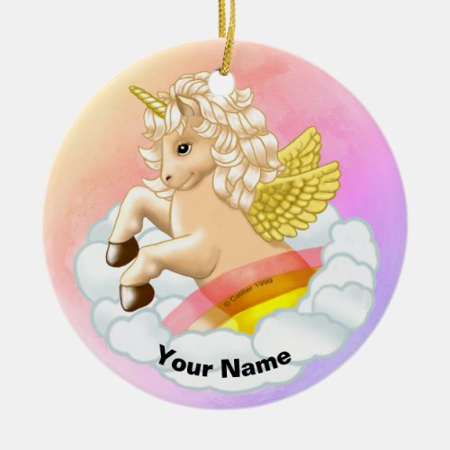 Baby Rainbow Unicorn Ceramic Ornament
