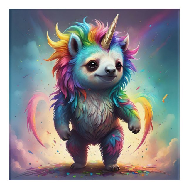 Baby Rainbow Unicorn Sloth, Acrylic Print (Front)