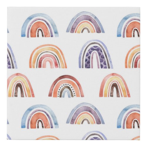 Baby rainbow watercolor seamless colorful backg faux canvas print