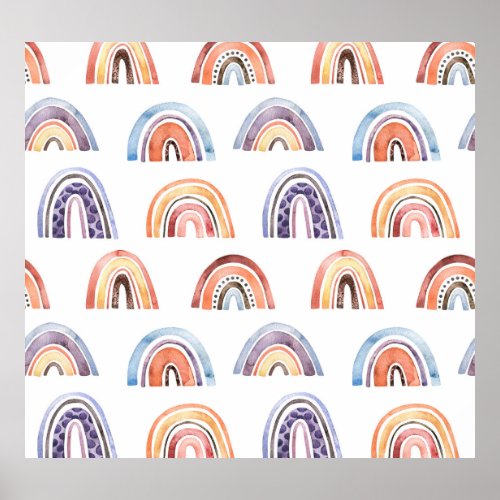 Baby rainbow watercolor seamless colorful backg poster