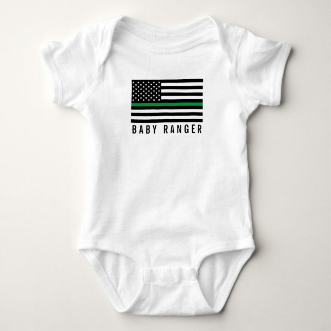 Baby Ranger Thin Green Line American Flag Baby Bodysuit (Front)