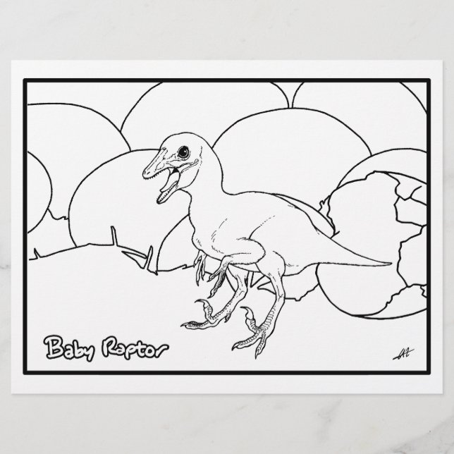 Baby Raptor - Coloring Page. (Front)
