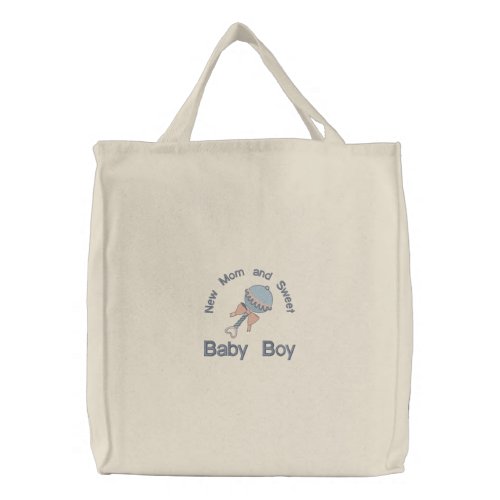 Baby Rattle _ Blue Embroidered Tote Bag