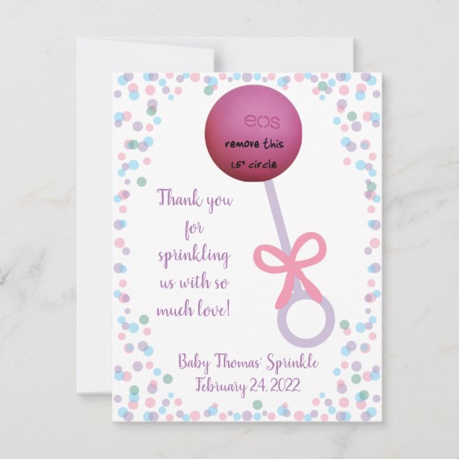 Baby Rattle shower/sprinkle EOS favor  Note Card (Front)