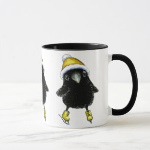 Baby raven ice skating mug