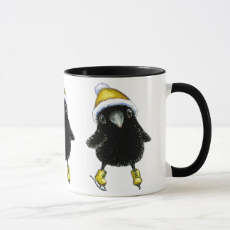 Baby raven ice skating mug