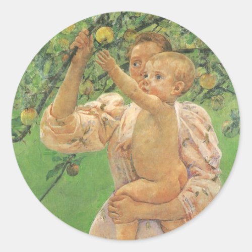 Baby Reaching for an Apple by Mary Cassatt Classic Round Sticker