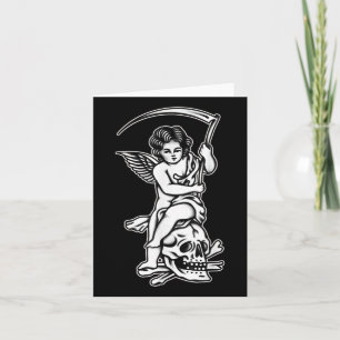 Baby Reaper Skull Scythe Blackwork Tattoo Flash Card