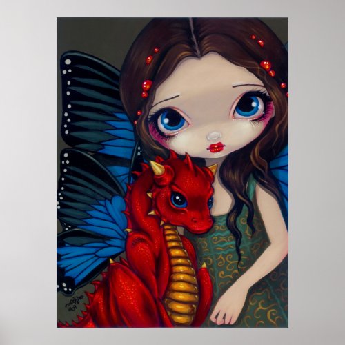 Baby Red Dragon dragonling fairy Art Print