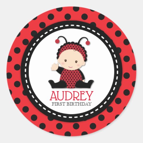 Baby Red Ladybug First Birthday Baby Shower Classic Round Sticker