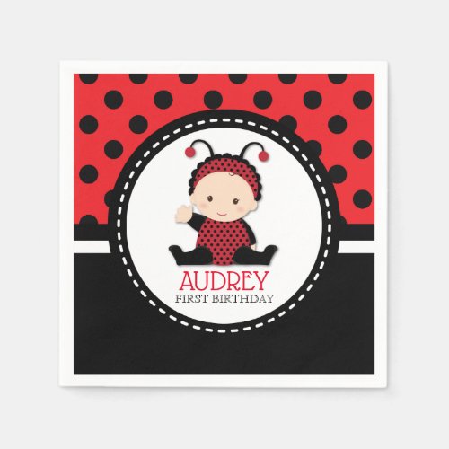 Baby Red Ladybug First Birthday Baby Shower Napkins