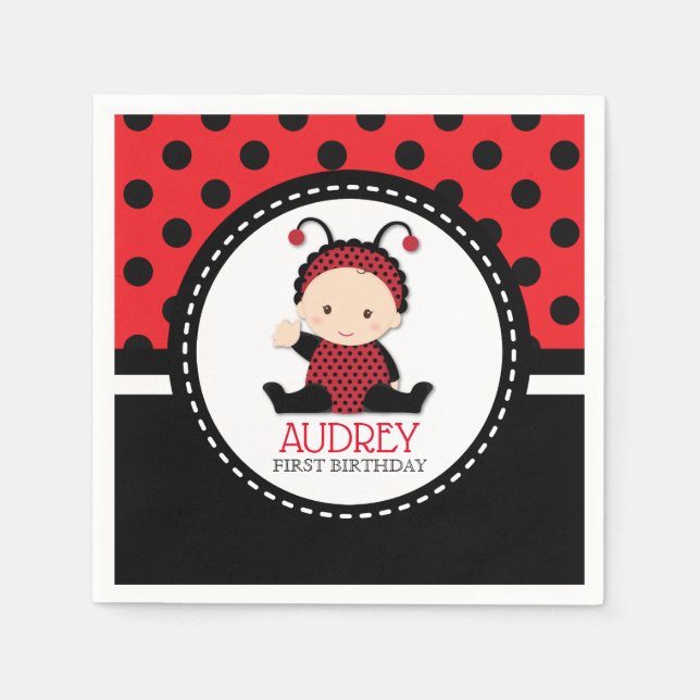 Baby Red Ladybug First Birthday Baby Shower Napkins (Front)