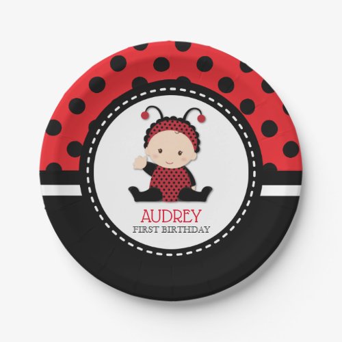 Baby Red Ladybug First Birthday Baby Shower Paper Plates