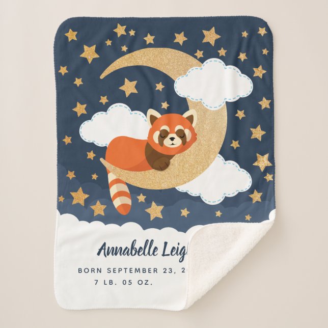 Baby Red Panda Moon Baby Sherpa Blanket (Front)