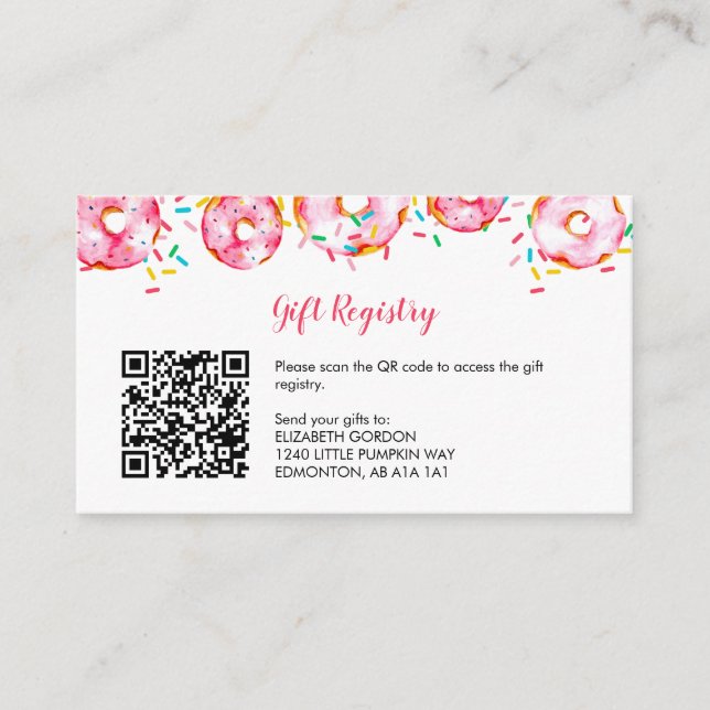 Baby Registry QR Donuts Diapers Baby Shower Game Enclosure Card (Front)