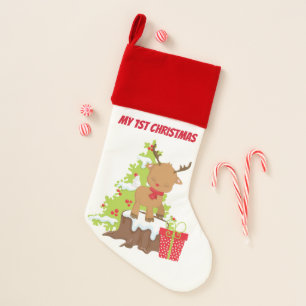Baby reindeer add name First Christmas Stocking