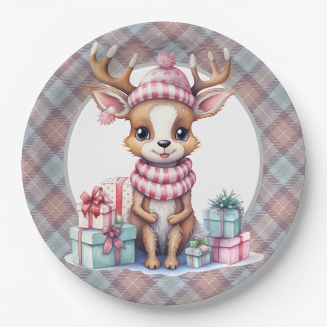 Baby Reindeer Birthday  Paper Plates (Front)