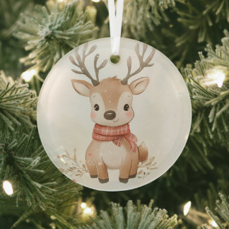 Baby reindeer design on a glass ornament