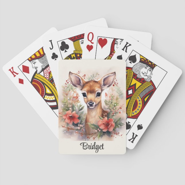 Baby Reindeer Fawn Add Name Christmas Gift Poker Cards (Back)