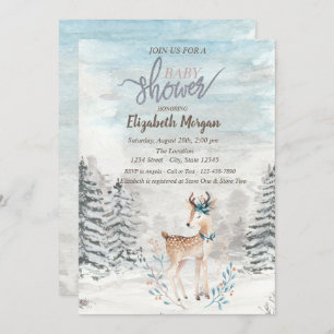 Baby Reindeer Forest Snow Baby Shower Invitation