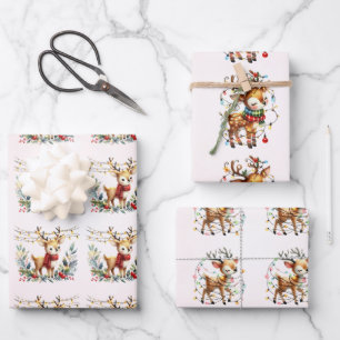 Baby Reindeer Tangled Lights Christmas Kids Wrapping Paper Sheets