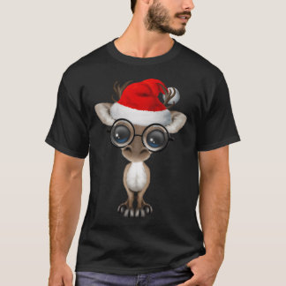 Baby Reindeer Wearing A Santa Hat And Glasses T-Shirt
