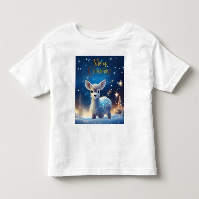 Baby Reindeer with Merry Christmas greeting Toddler T-shirt (Front)