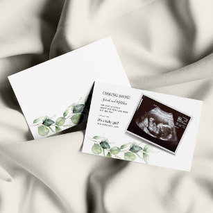 Baby Reveal Eucalyptus Botanical Pregnancy Announcement