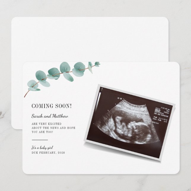 Baby Reveal Eucalyptus Pregnancy Announcement (Front/Back)