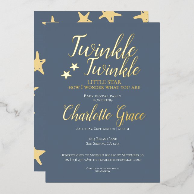 Baby Reveal Party Twinkle Twinkle Little Star  Foil Invitation (Front/Back)