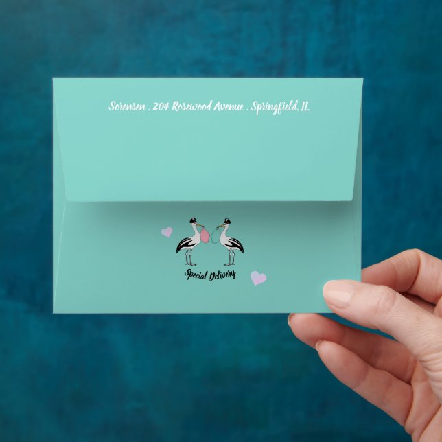 BABY Reveal Special Delivery Stork Teal Blue Party Envelope (Hand)