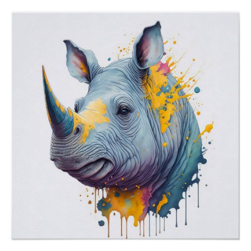 Baby Rhino Splash Art Print