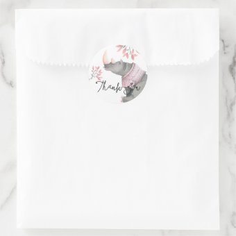 Baby Rhinoceros &amp; Birdies Painted Thank You Classic Round Sticker | Zazzle