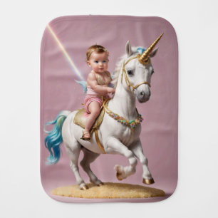 Baby Riding A Unicorn Burp Cloth