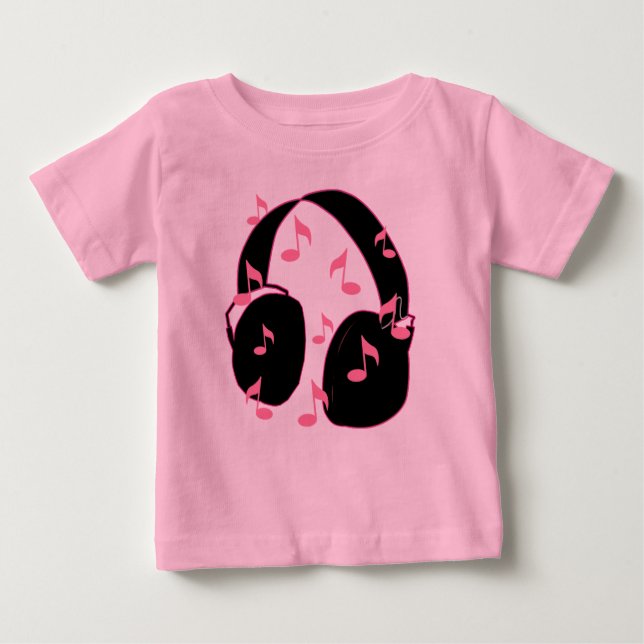 Baby Rock!  Headset with Musical Notes Pink T-Shirt (Front)