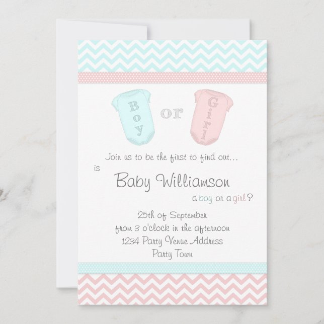 Baby Romper Suits Gender Reveal Party Invitations (Front)