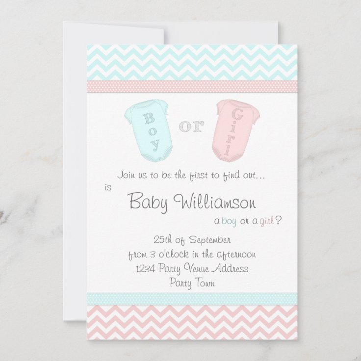 Baby Romper Suits Gender Reveal Party Invitations | Zazzle