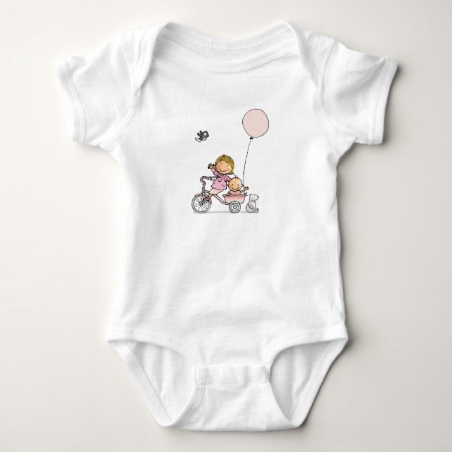 Baby rompertje with little children on tricycle bodysuit (Front)