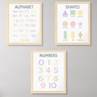 Baby room educational decor ABC Shapes Numbers Wall Art Sets